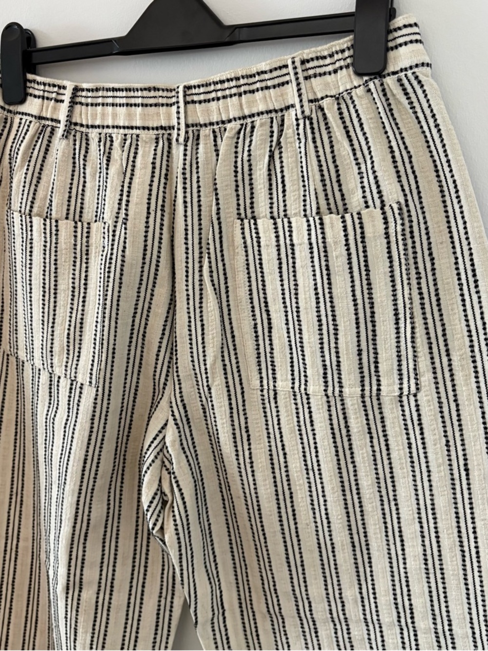 Zara Embroidered Striped Rustic Cotton & Linen Tapered Cropped Pants Size L NWT‎ - Picture 8 of 11